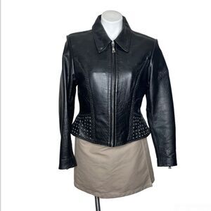FLYING BIKES Oakwood Black Leather Moto Jacket Motorcycle Womens Size Medium